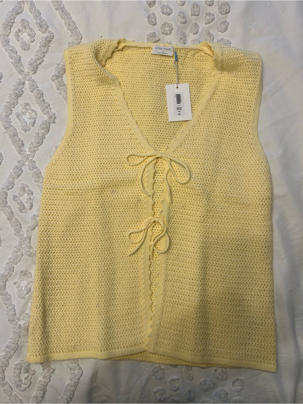 Little Moon Pale Yellow Knit Tie-Front Sleeveless Top DC